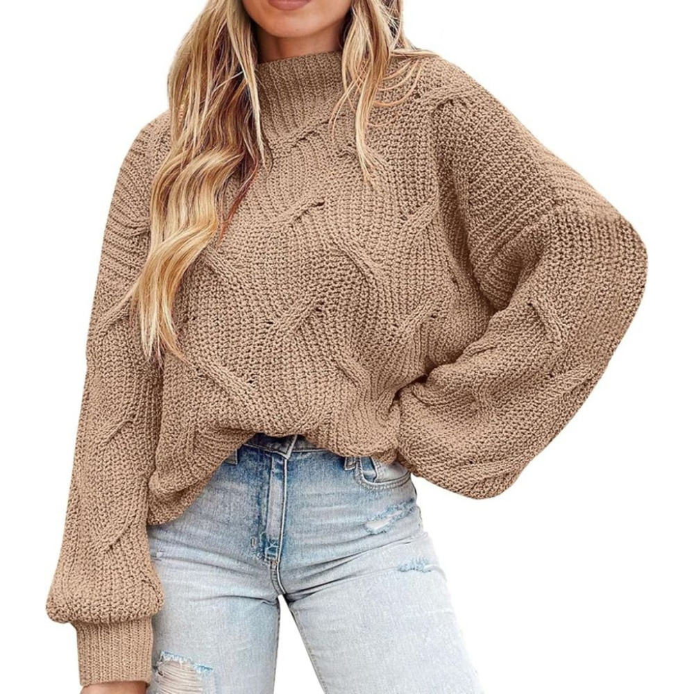 Women's NWOT PrettyGarden Cottagecore Beige Cable Knit Mock Neck Sweater M